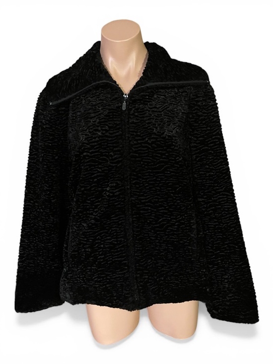 Jackets & Blazers - Vintage Black Persian Lamb Faux Fur Jacket Curly Swirl Plush Coat Heavy Warm
